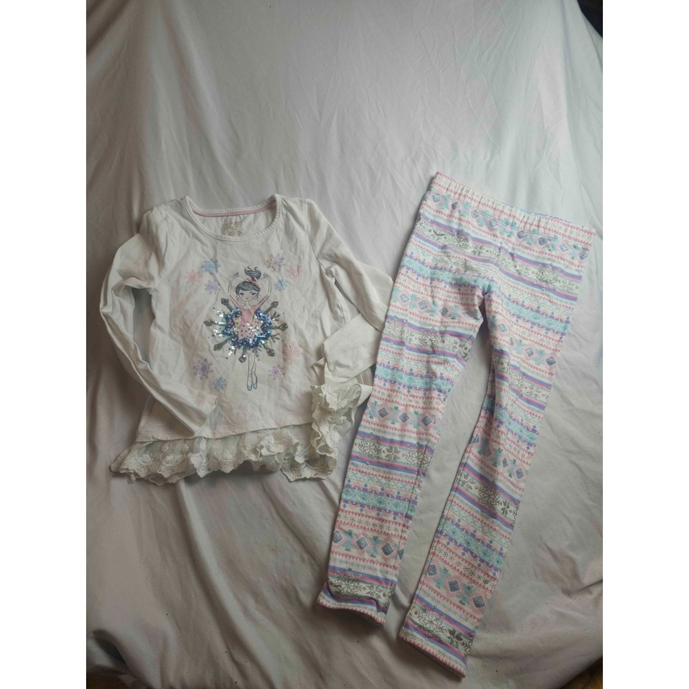 Cynthia Rowley Top Legging‎ Set Girls 7/8 White Multicolor Knit Ballet Snowflake